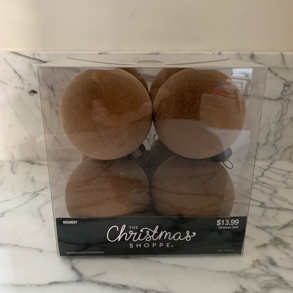 Hobby Lobby Velvet Flocked Ball Brown Ornaments—Small, 80mm, 3 inches, Set of 8